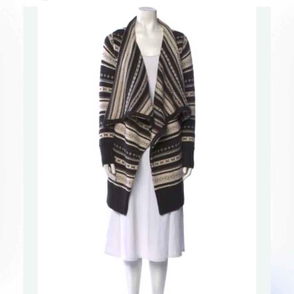 Alice + Olivia Western Fair Isle Chunky cardigan sweater medium $298 100% Wool